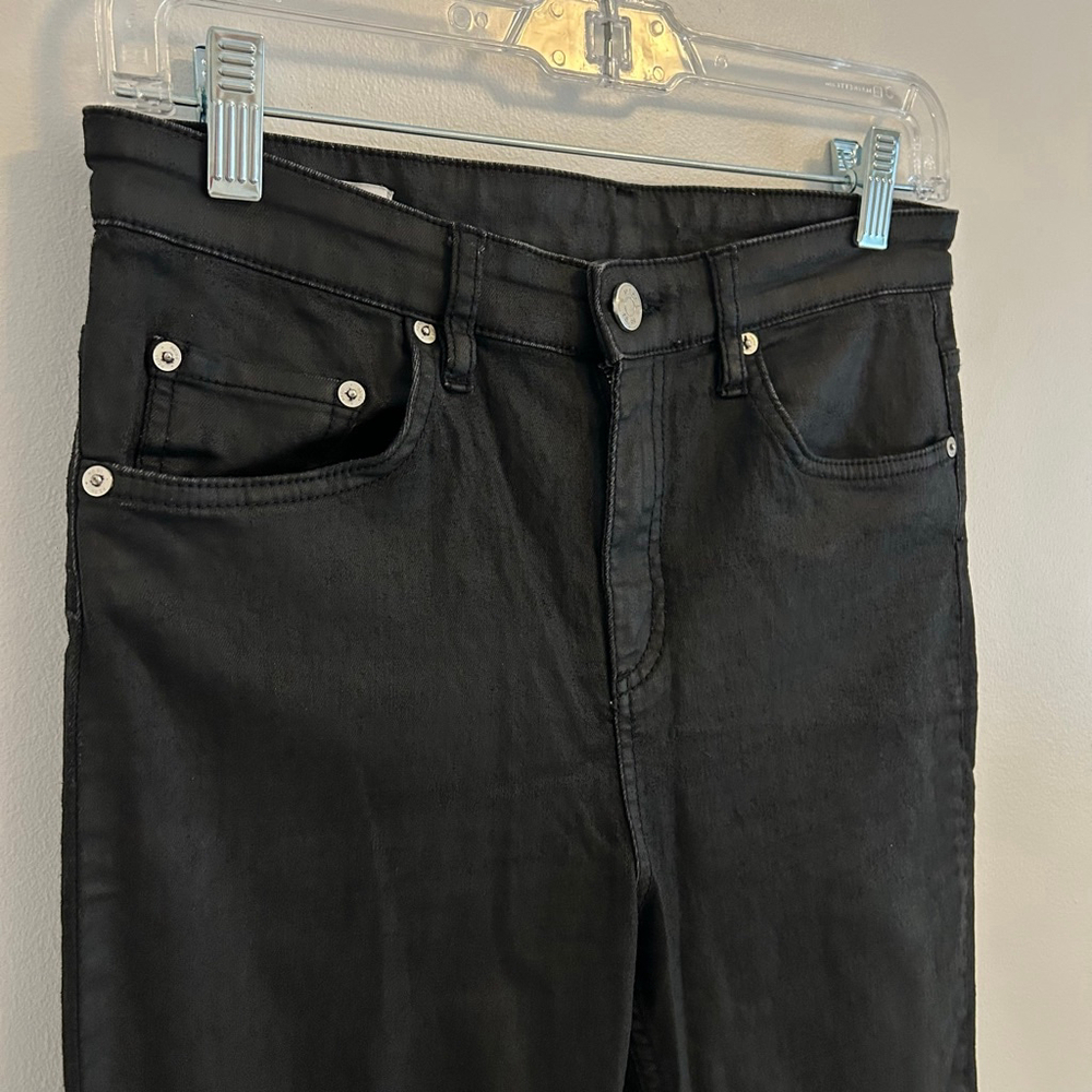 REISS Black Coated Skinny Jeans Size 29 | Faux Leather High Rise - Picture 3 of 13